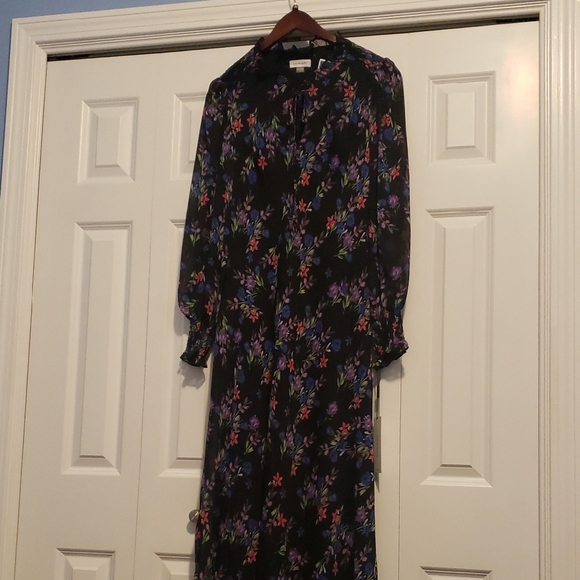 Calvin Klein Black Floral Long Sleeve Dress - Picture 1 of 4